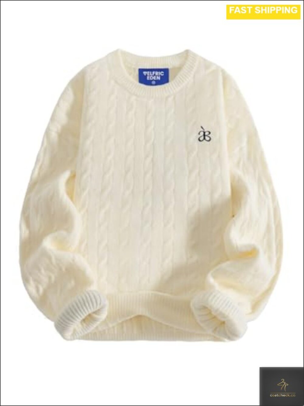 Oversized Cable Knit Crewneck Pullover Sweater Drop Shoulder Loose Fit